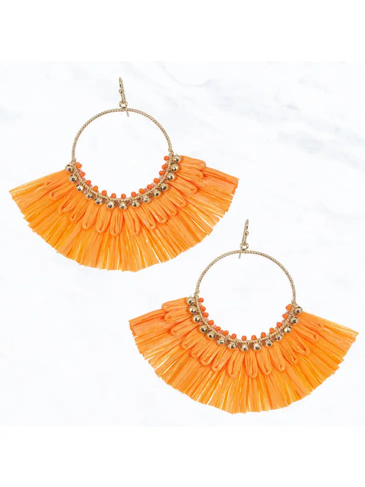 picture 1 Raffia Fanned Earrings | Orange