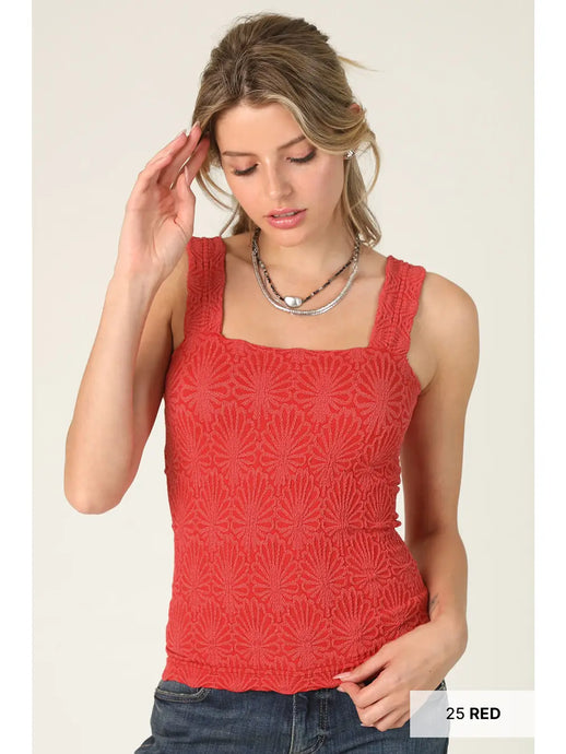 Lace Textured Square Top | Red