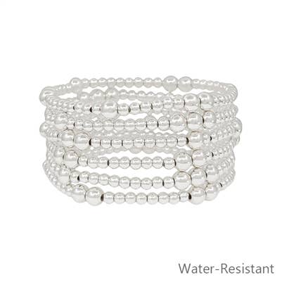 Silver Beaded Water Resistant Stretch Bracelet