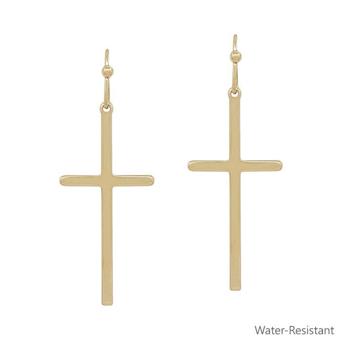 Thin Cross Drop Earring | Gold