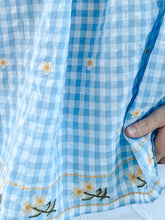 Gingham Floral Embroidered Top | Blue