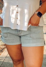 Mid Rise Utility Denim Shorts