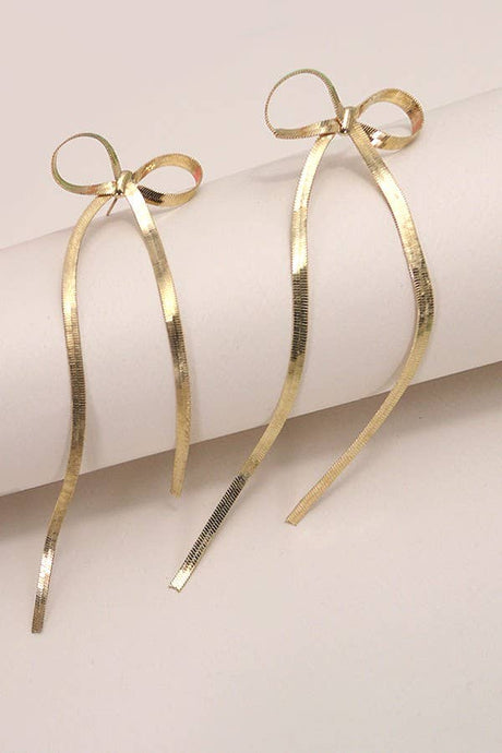 Herringbone Chain Bow Earring | Gold