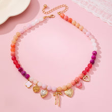 Pastel Beaded Bow Charm Necklace | Gold