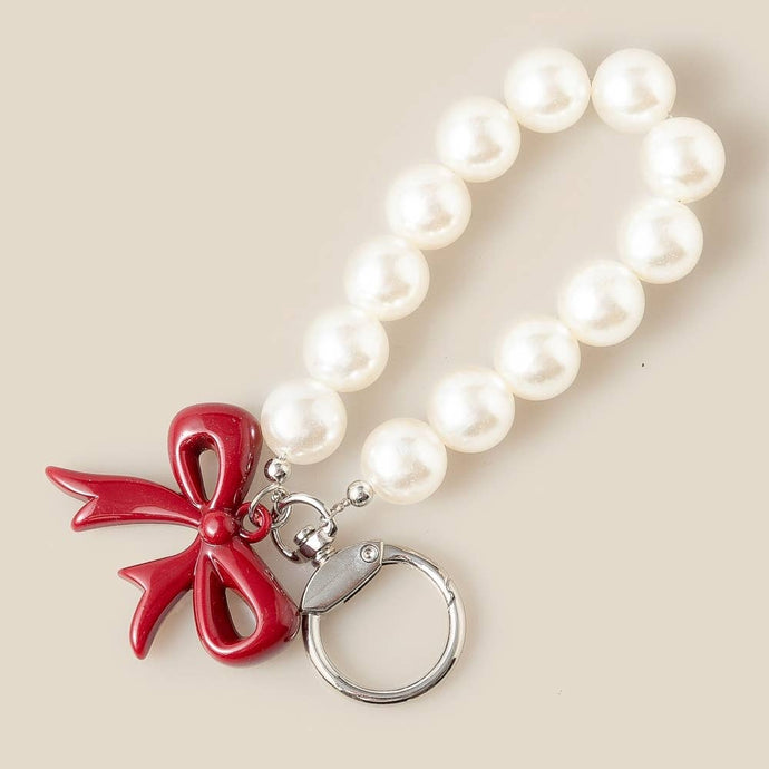 Red Bow Charm Beaded Bag Chain
