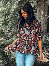 Wonder Babydoll Floral Top | Black