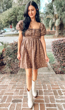 Ditzy Floral Denim Puff Mini Dress | Dark Brown