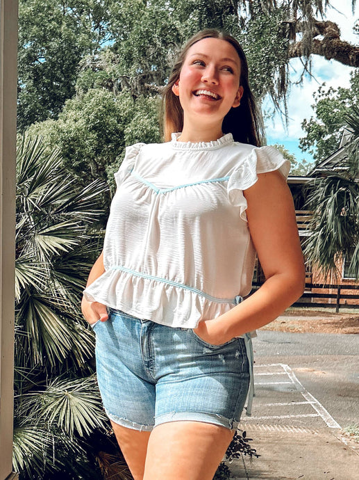 Ella Babydoll Bow Top | White