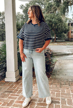 Oversize Knit Striped Top | Navy
