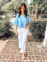 Mineral Wash Ruffle Top | Blue