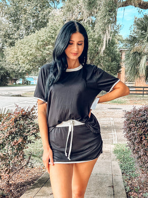 Contrast Trim Skort Set | Black/white