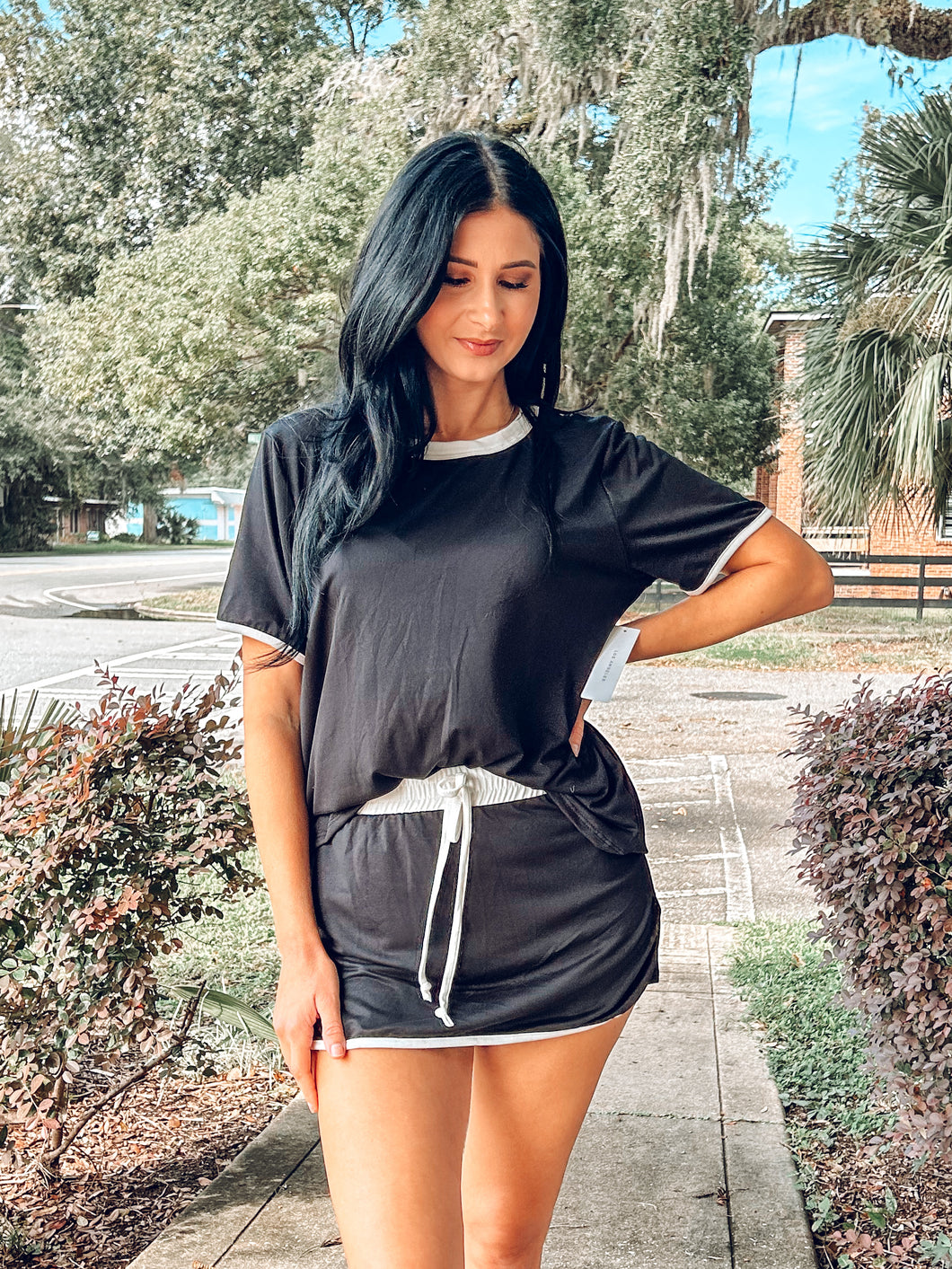 Contrast Trim Skort Set | Black/white