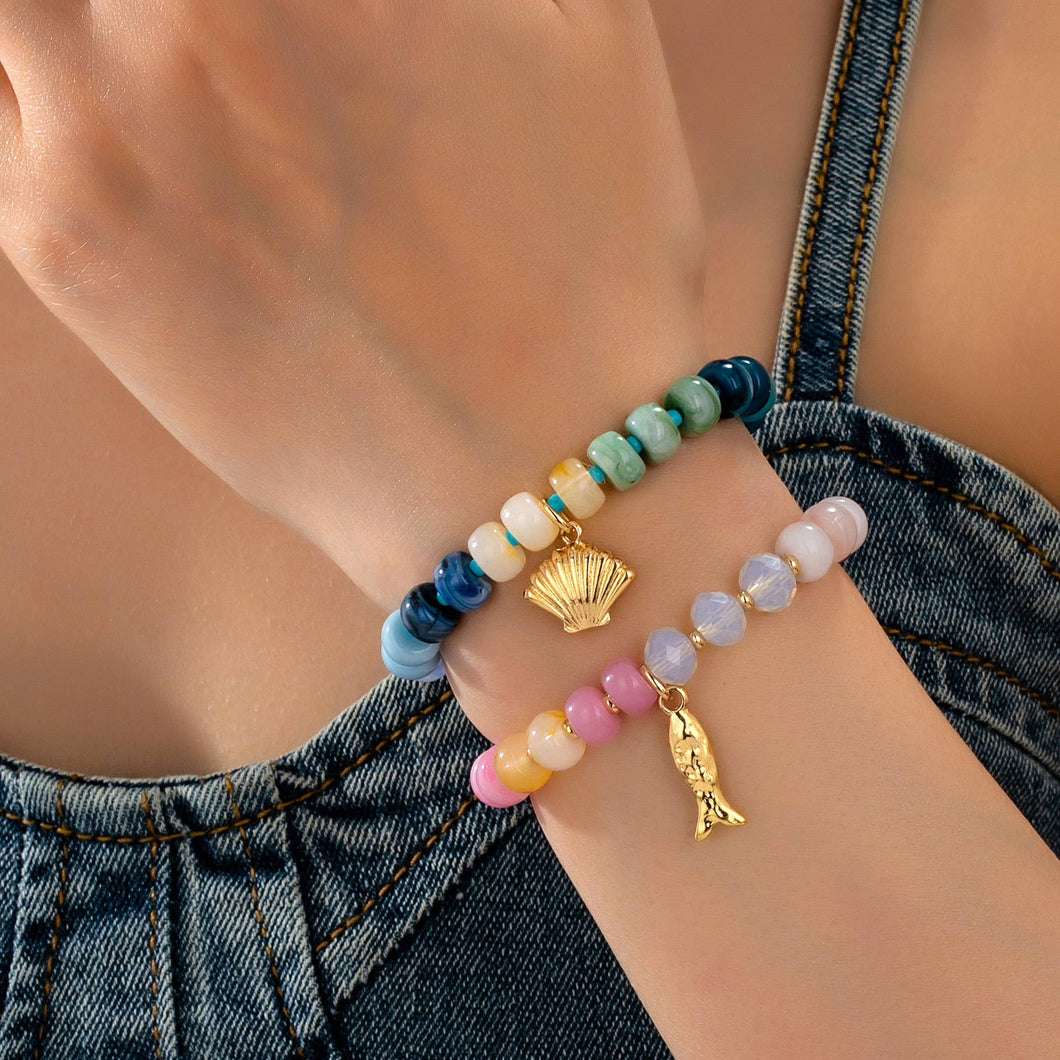 Nautical Beaded Bracelet Set | Pink/Green