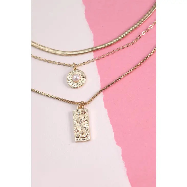 Snake Chain Charm 3 Row Necklace