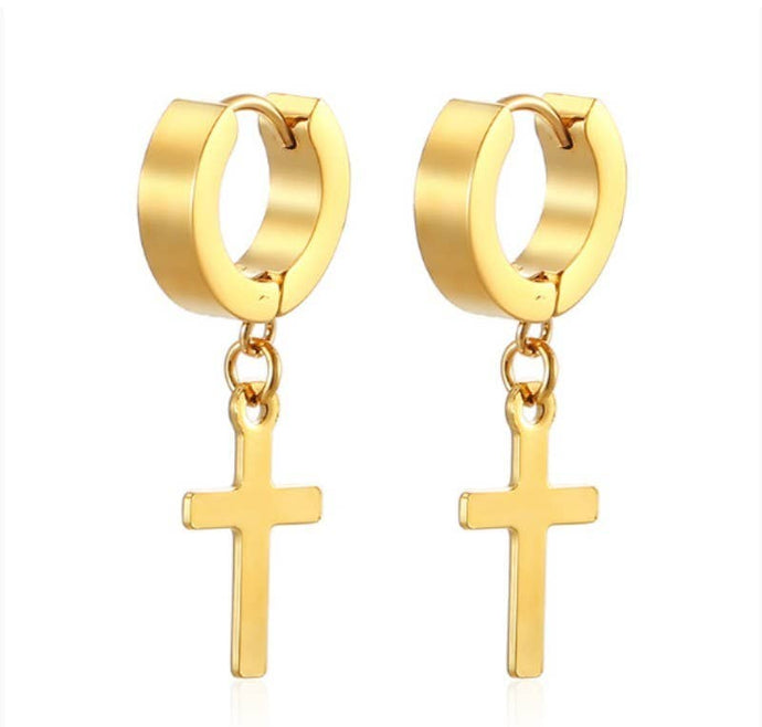 Cross Huggie Earring | Gold