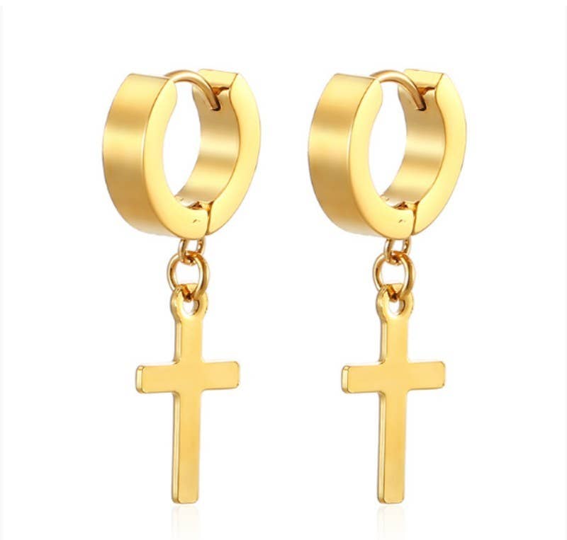 Cross Huggie Earring | Gold