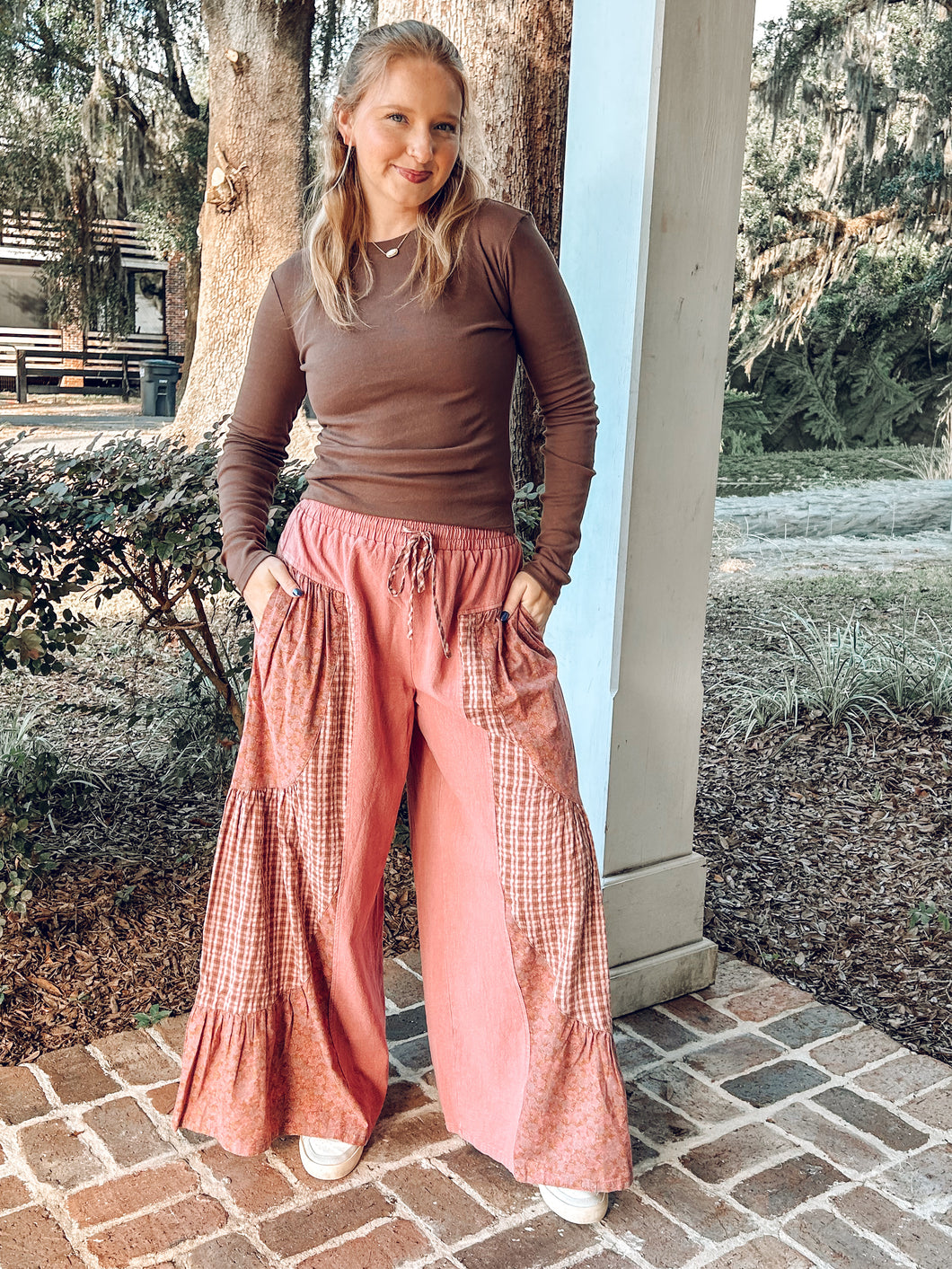 Patchwork Mixed Wide Leg | Dark Mauve