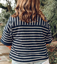 Oversize Knit Striped Top | Navy