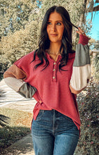 Waffle Knit Colorblock Top | Burgundy