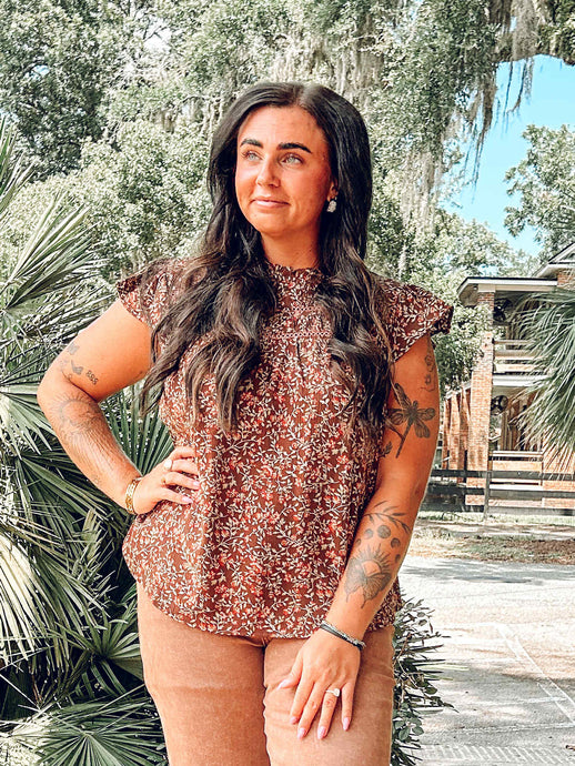 Floral Yoke Top | Brown