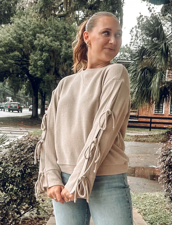 Ribbed Side Tie Detail Knit | Taupe