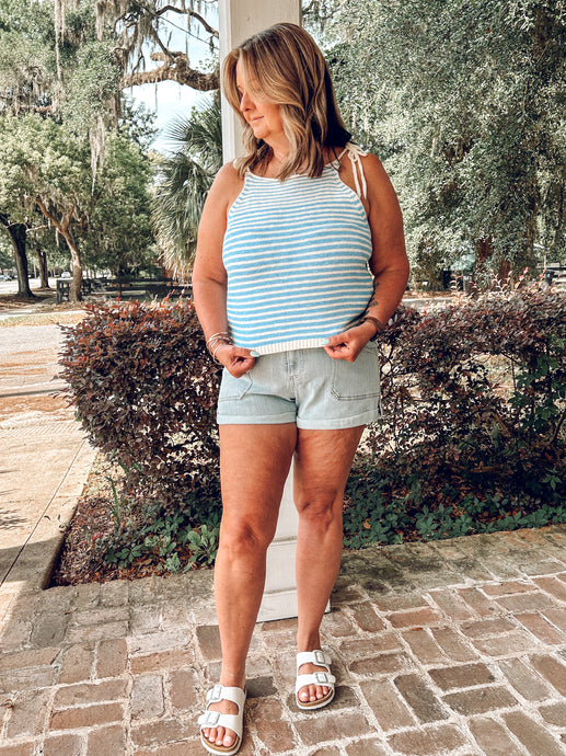 Ocean Knit Tie Tank | Blue