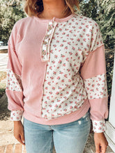 Patchwork Floral Ribbed Top | Pink