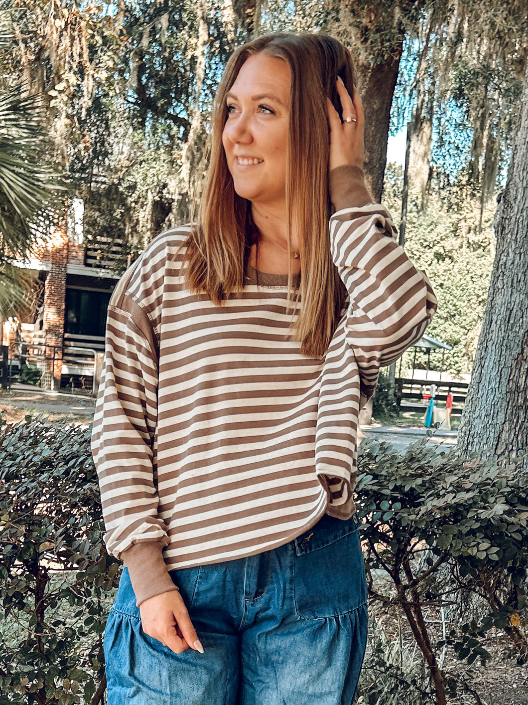 Open Back Striped Top | Mocha