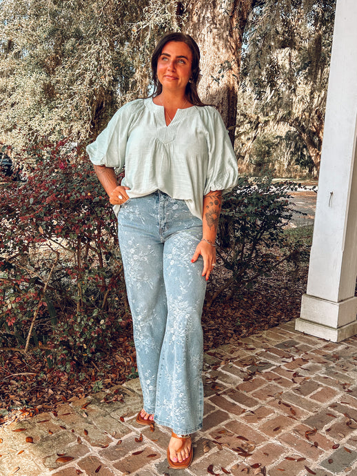 Spring Puff Sleeve Top | Sage
