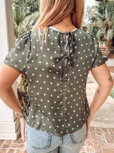 Polka Dot Peplum Top | Olive