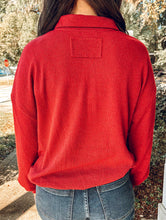 Collared Half Snap Sweater | Deep Red