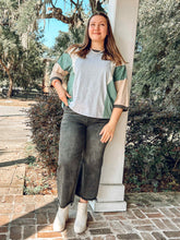 Helen Colorblock Floral Top | Grey/Green