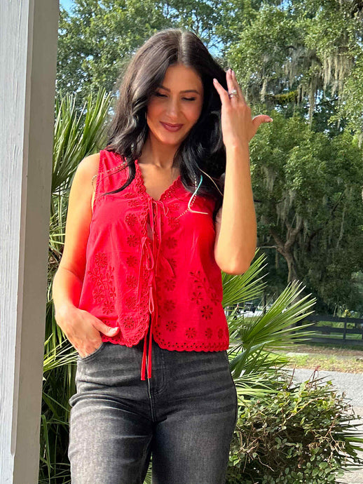 Eyelet Tie Vest | Red