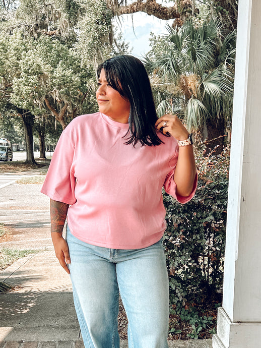 Structured Knit Boxy Top | Pink