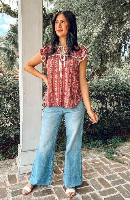 Borderline Floral Top | Burgundy