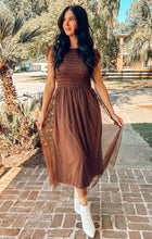 Polka Dot Smocked Midi Dress | Brown
