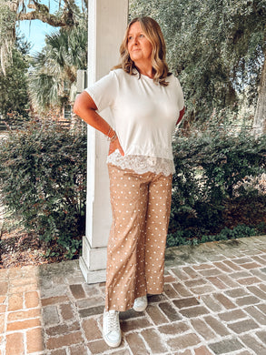 Polka Dot Wide Leg Pant | Taupe