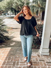 Gathered Puff Sleeve Top | Black