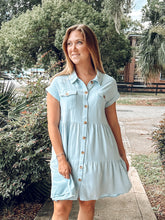 Collared Linen Dress | Light Blue