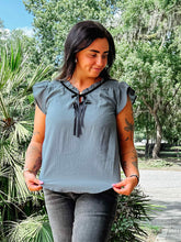 Tie Ruffle Top | Dusty Teal