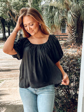 Gathered Puff Sleeve Top | Black