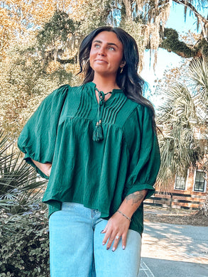 Pin Tuck Flowy Top | Green