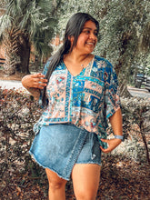 Boho Printed Floral Top | Navy