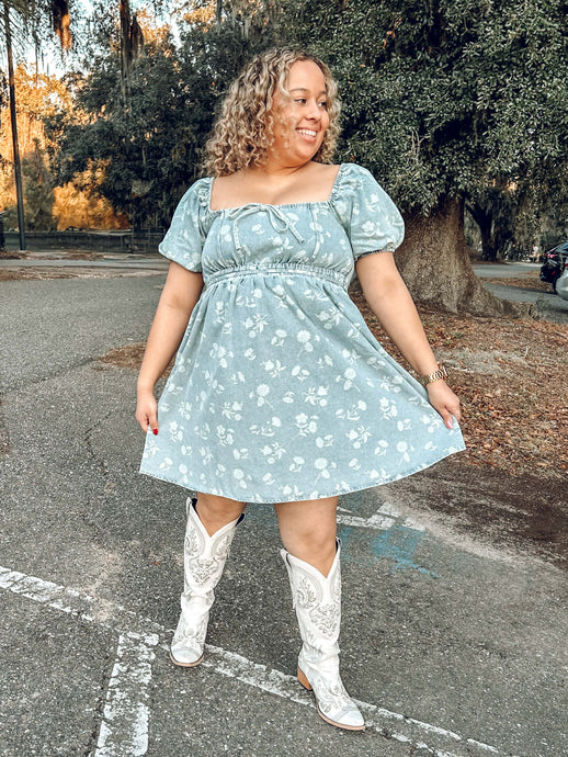 Blu Floral Denim Dress