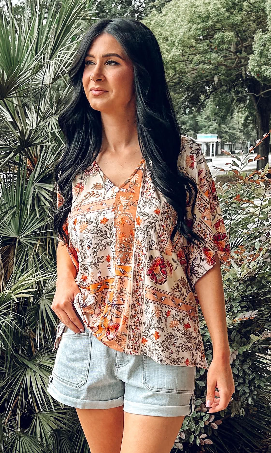 Boho Printed Floral Top | Ivory