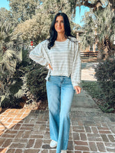 Cotton Blend Striped Top | Grey