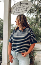 Oversize Knit Striped Top | Navy