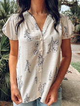 Floral Linen Top | Cream/Black