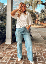 Embossed Floral Wide Leg Denim