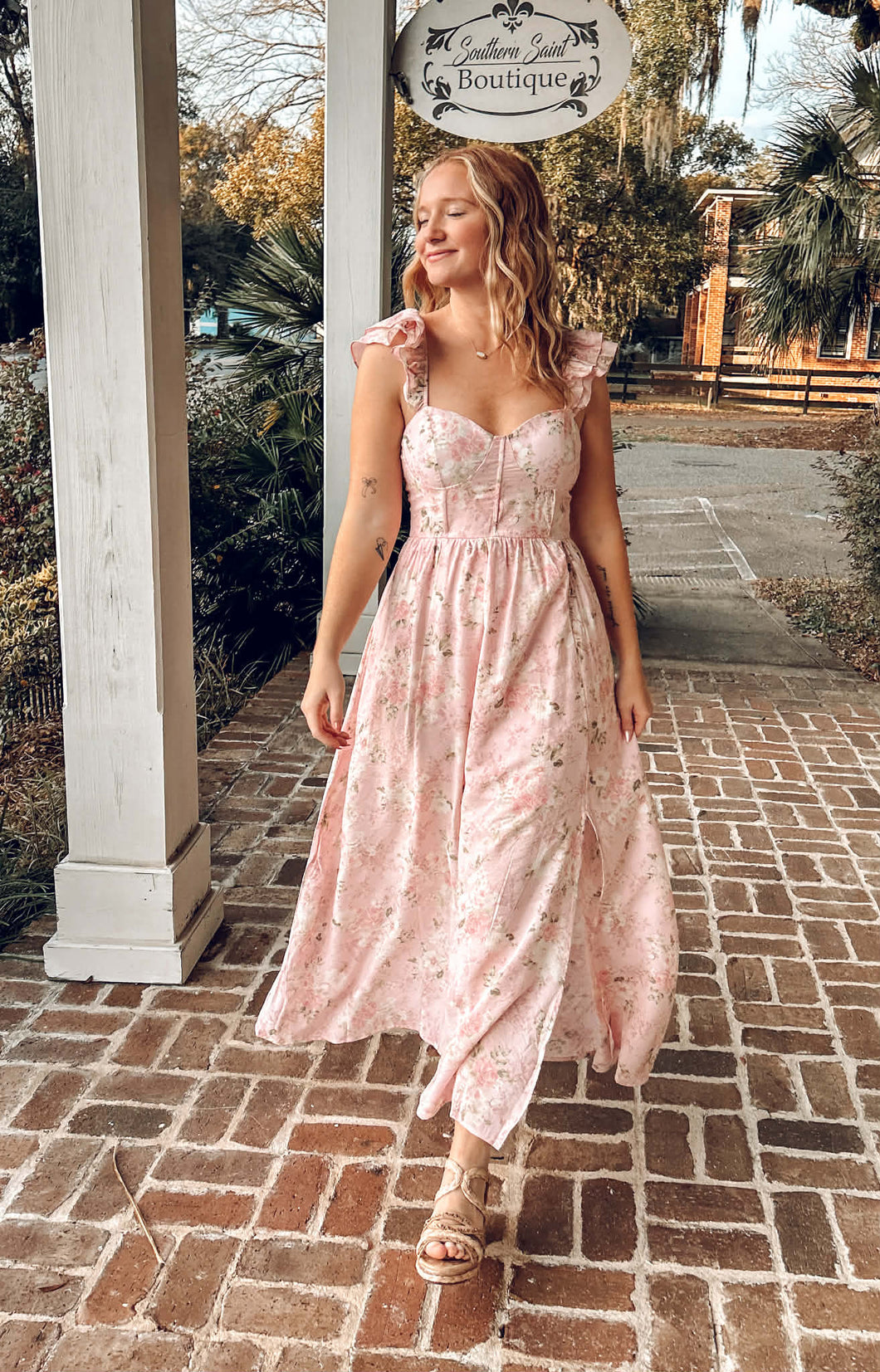 Audrey Corset Floral Maxi | Pink